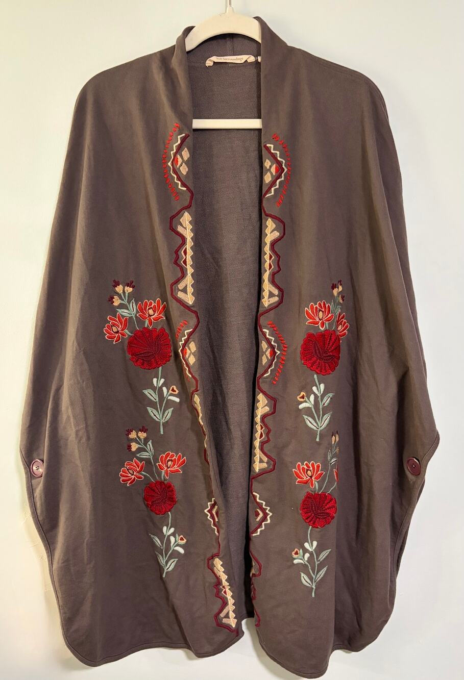 Soft Surroundings Embroidered Kimono Cardigan XL Floral Boho Open Front